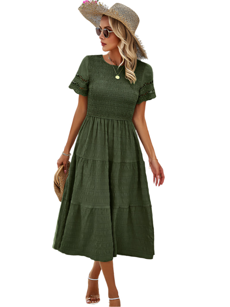 Vivienne | Smocked Midi Dress with Lace