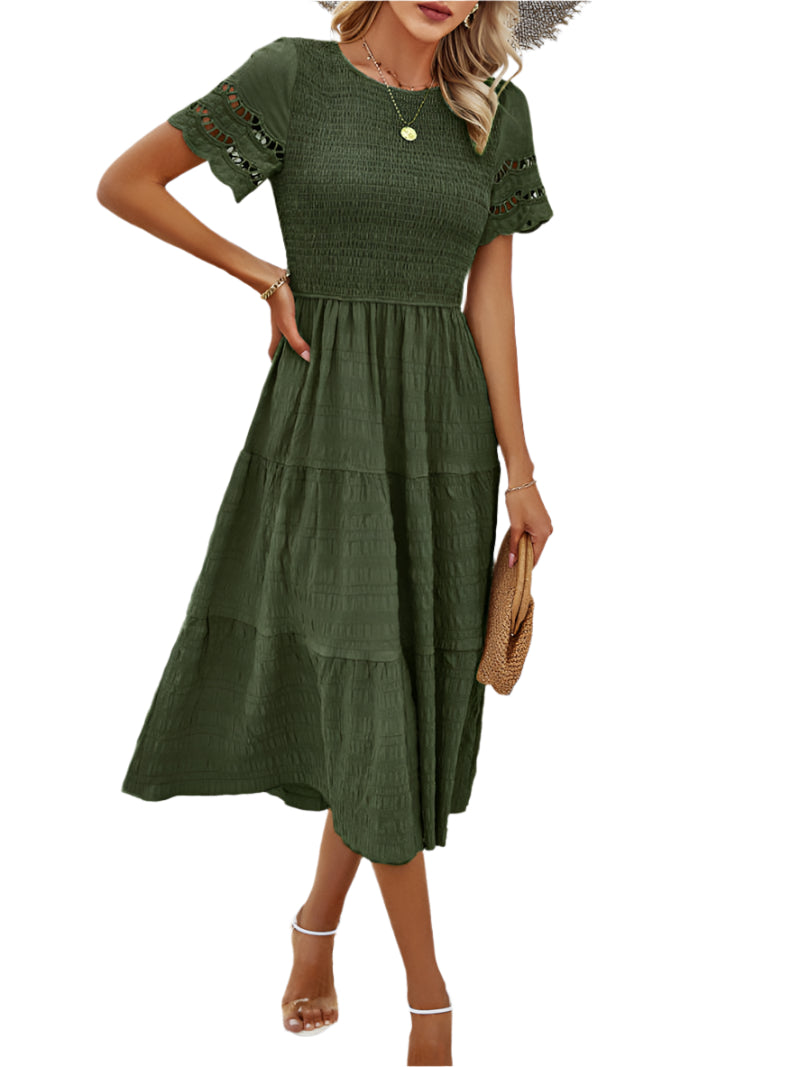 Vivienne | Smocked Midi Dress with Lace