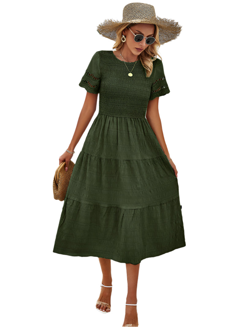 Vivienne | Smocked Midi Dress with Lace
