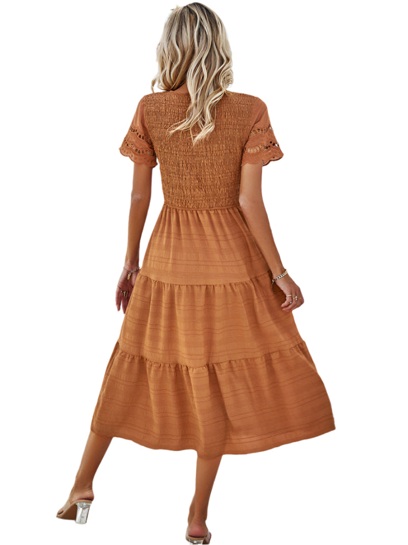 Vivienne | Smocked Midi Dress with Lace