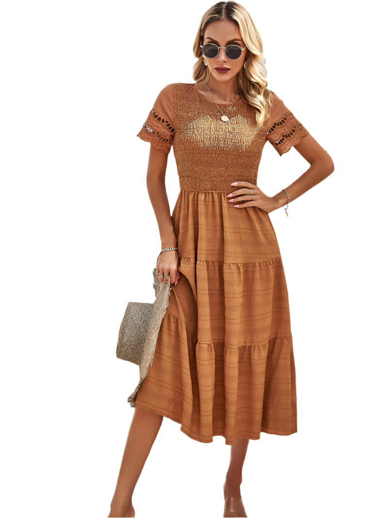 Vivienne | Smocked Midi Dress with Lace