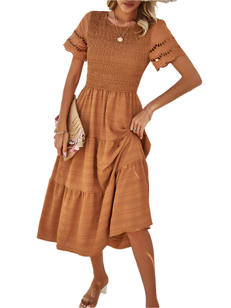 Vivienne | Smocked Midi Dress with Lace