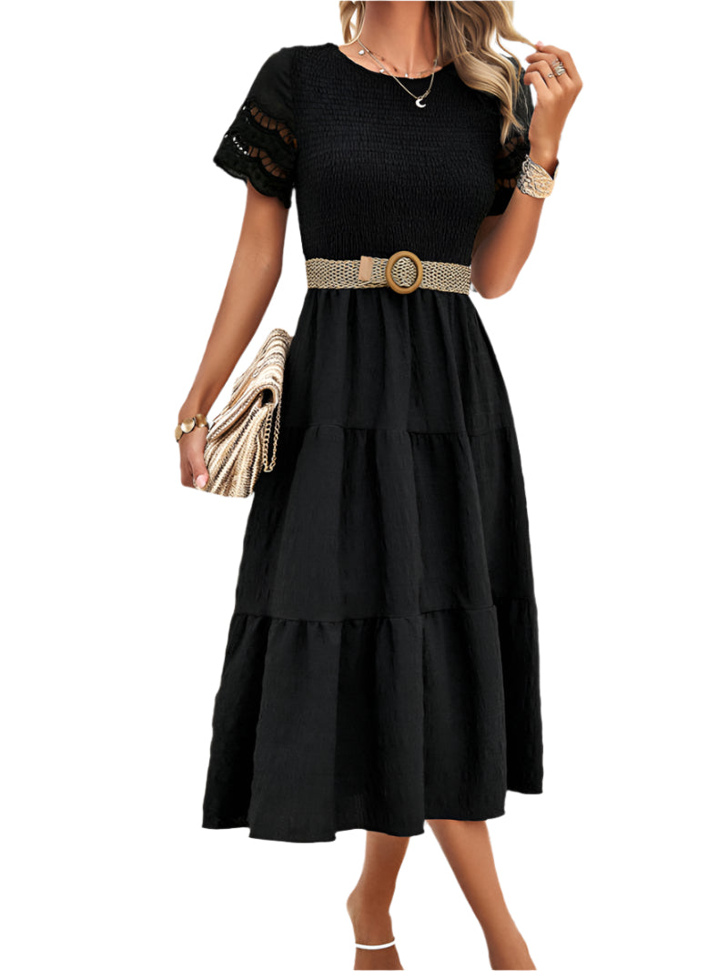 Vivienne | Smocked Midi Dress with Lace