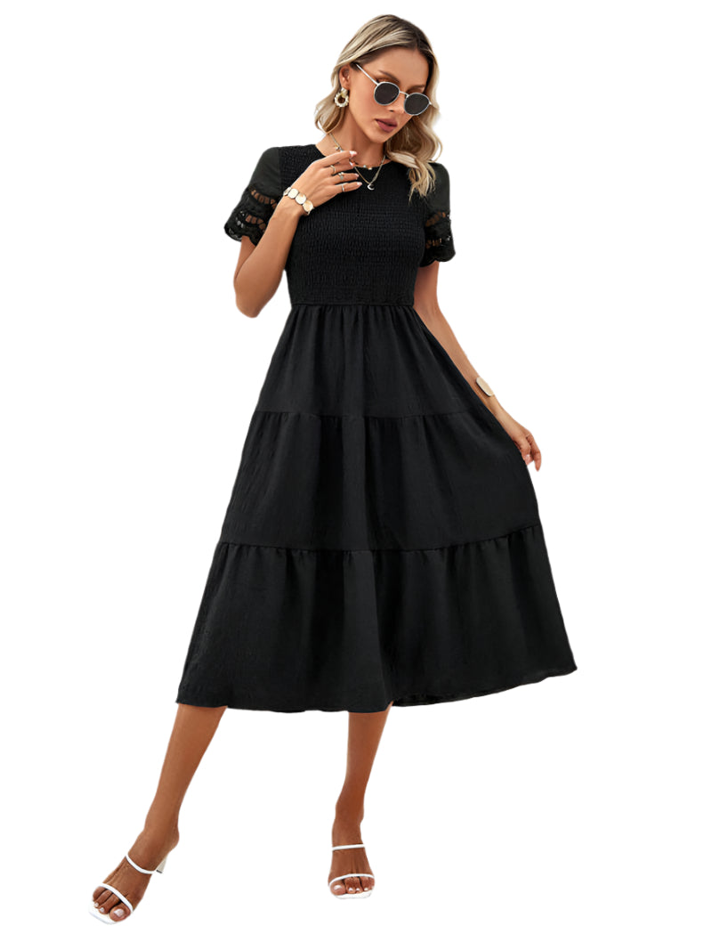 Vivienne | Smocked Midi Dress with Lace
