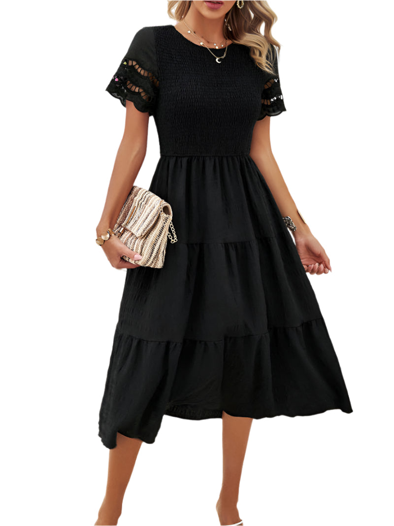 Vivienne | Smocked Midi Dress with Lace