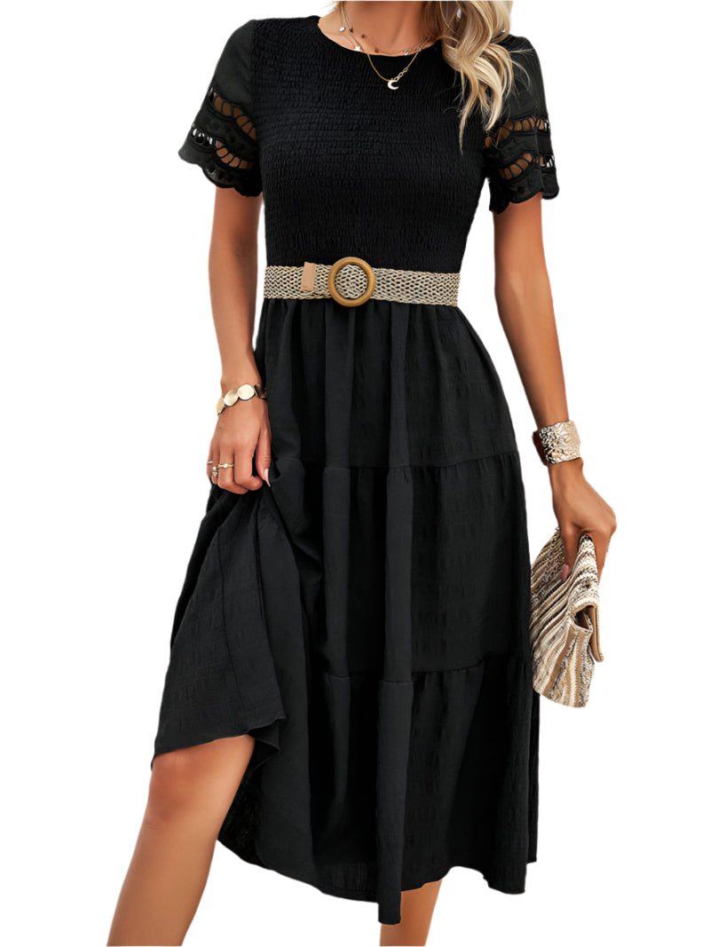 Vivienne | Smocked Midi Dress with Lace