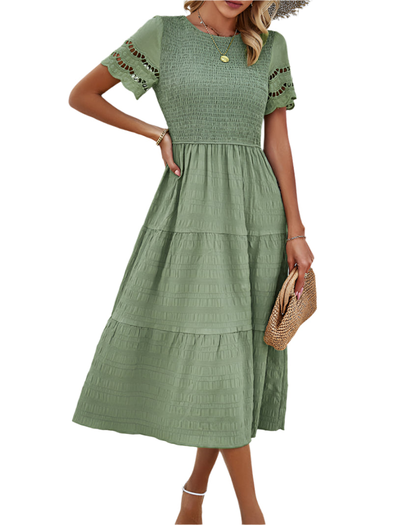 Vivienne | Smocked Midi Dress with Lace