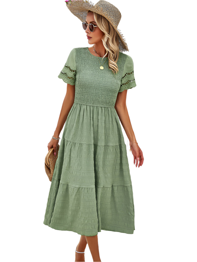 Vivienne | Smocked Midi Dress with Lace