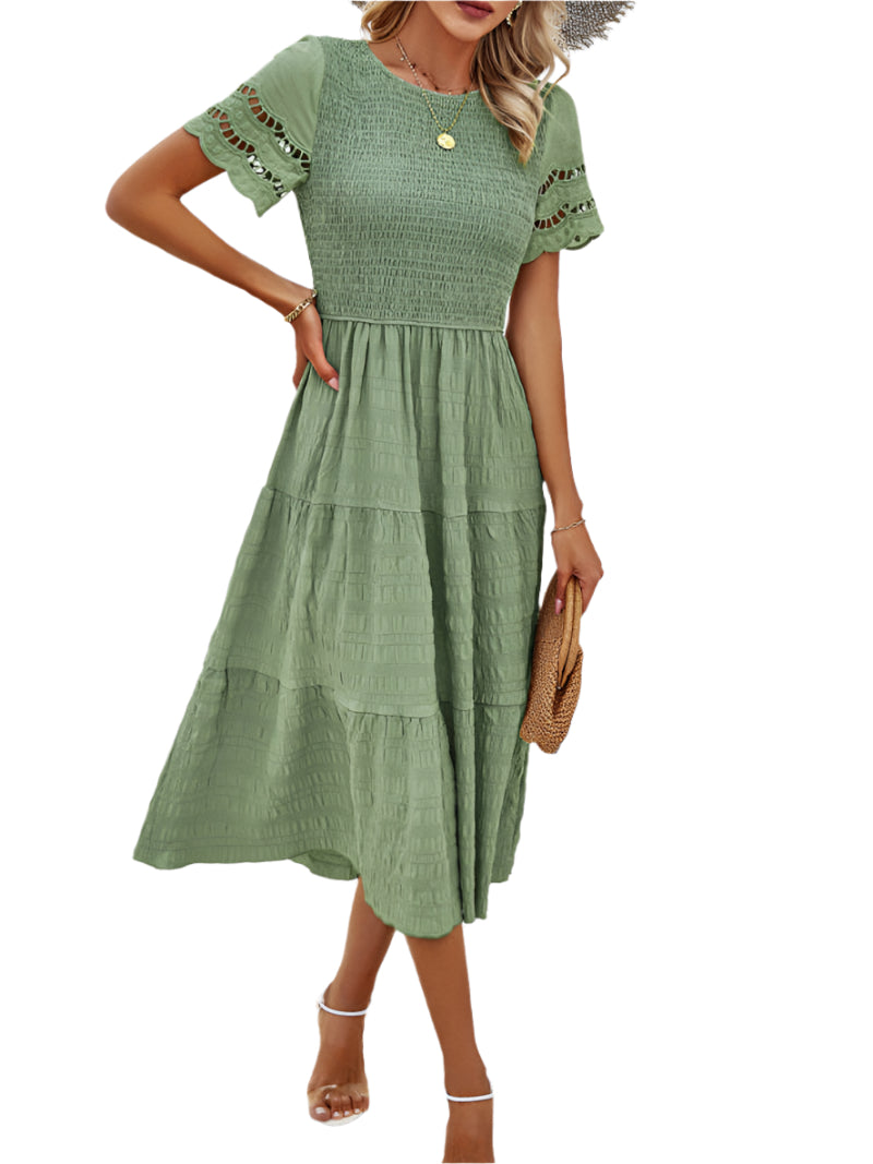 Vivienne | Smocked Midi Dress with Lace