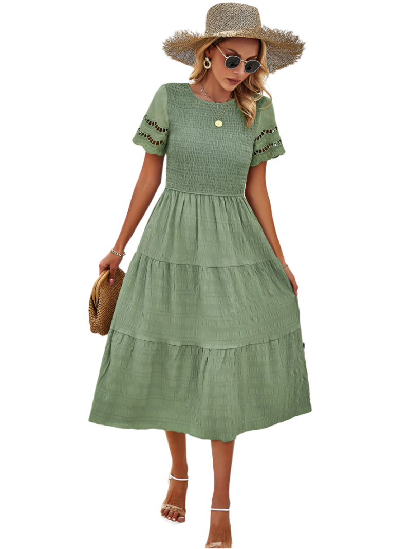 Vivienne | Smocked Midi Dress with Lace