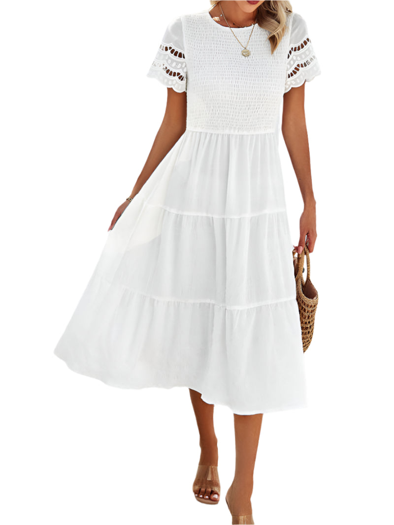Vivienne | Smocked Midi Dress with Lace