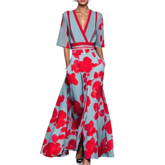 Crystal | Short Sleeve V-Neck Maxi Dress
