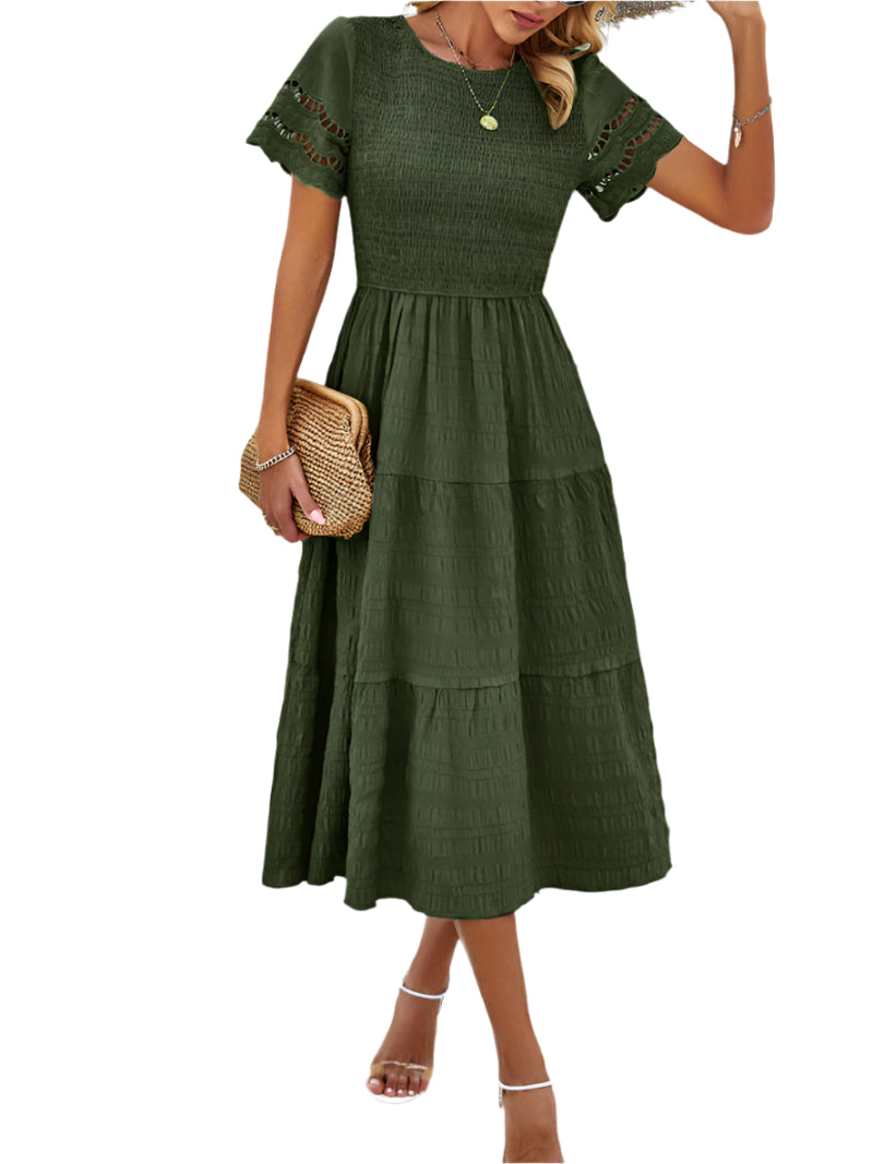 Vivienne | Smocked Midi Dress with Lace