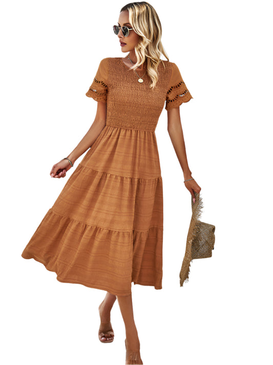Vivienne | Smocked Midi Dress with Lace