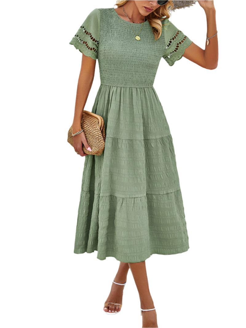 Vivienne | Smocked Midi Dress with Lace